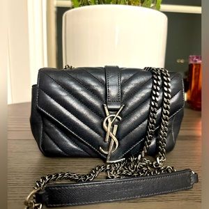 SAINT LAURENT
Sheepskin Matelasse Chevron Monogram Classic Baby Chain Bag Black